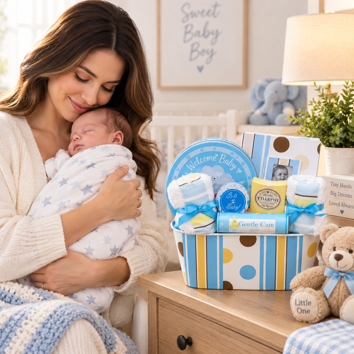 Welcome to the World Baby Boy Gift Basket